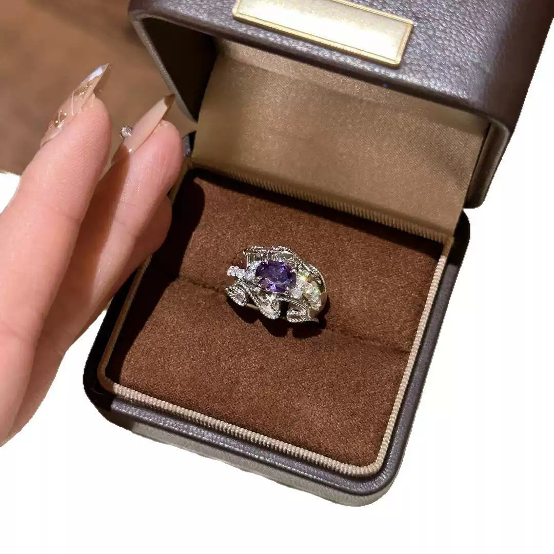 Baroque Crystal Gem Statement 925 Silverd Plated Ring