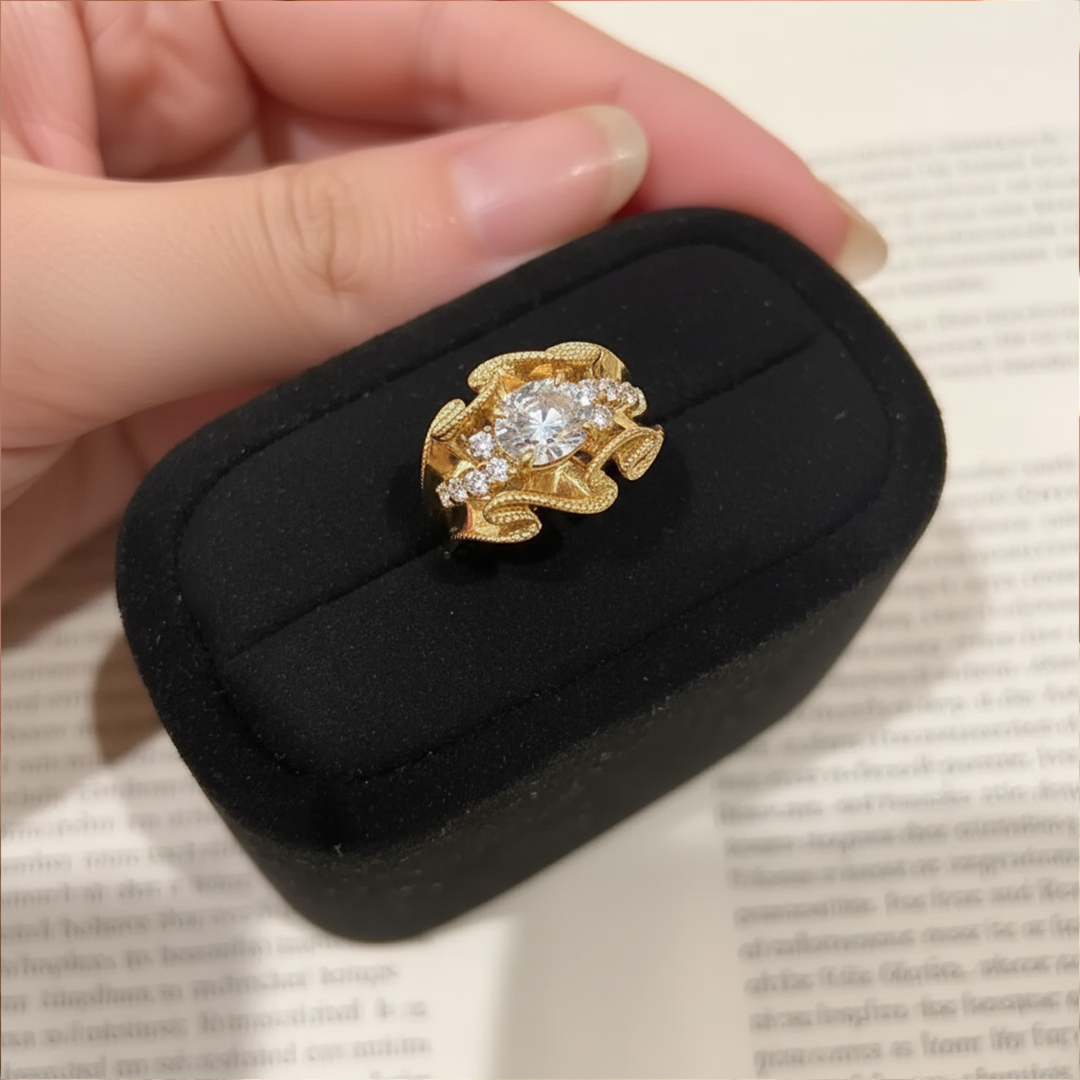 Baroque Crystal Gem Statement 925 Silverd Plated Ring