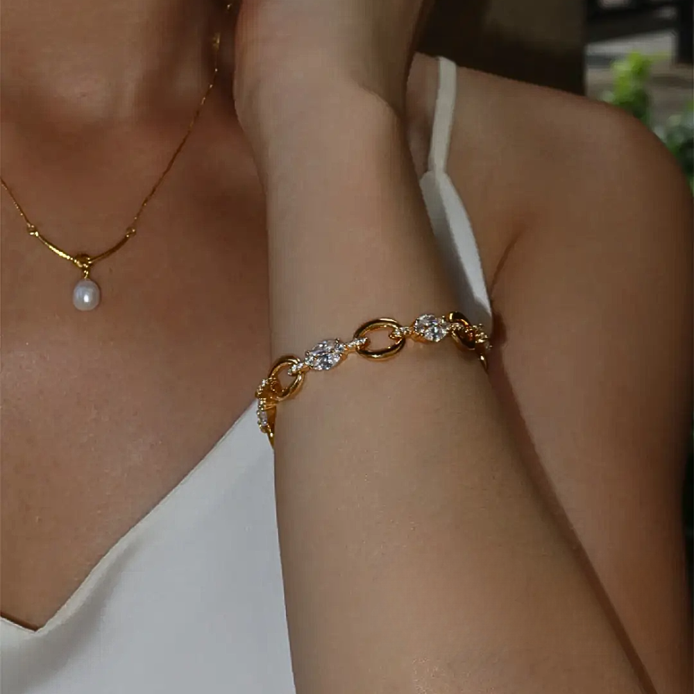 Oval Crystal Link Diamond Plated Bracelet