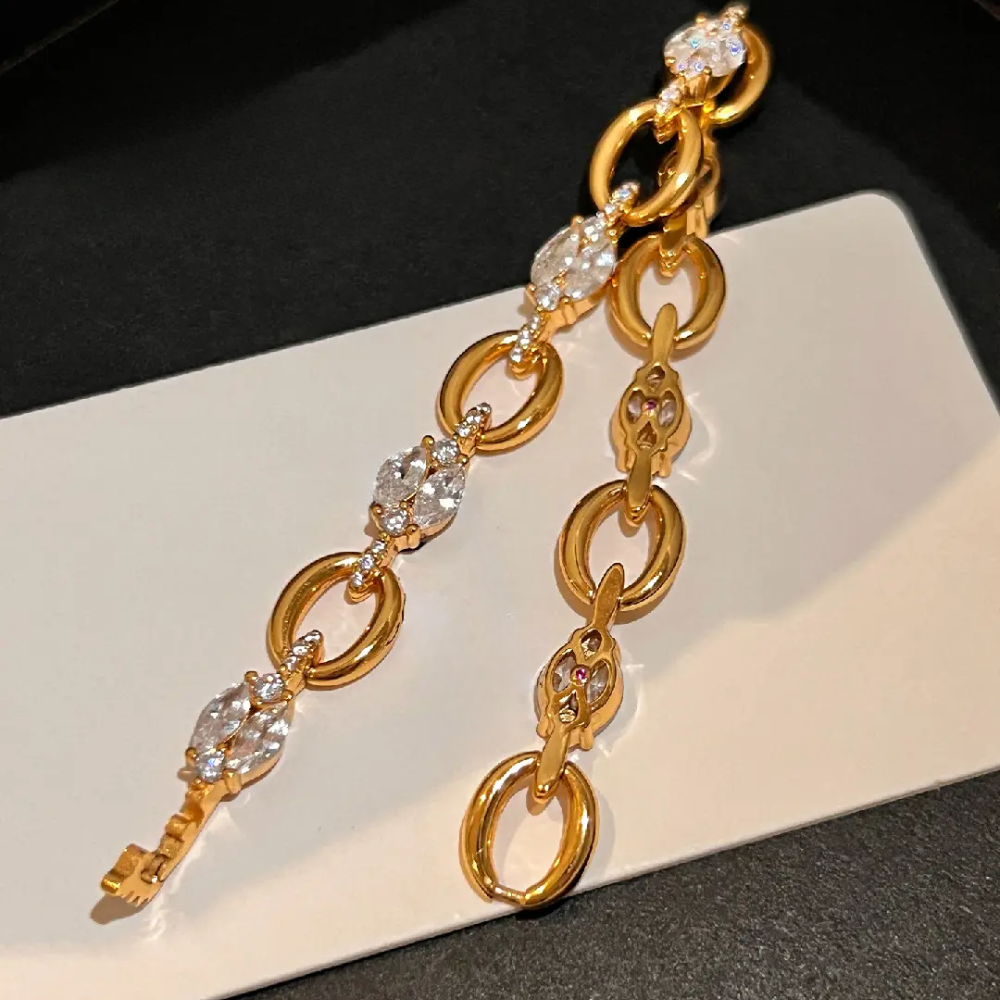 Oval Crystal Link Diamond Plated Bracelet