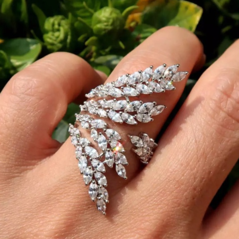 Grown Diamond Luxury Feather Adjustable Statement Ring