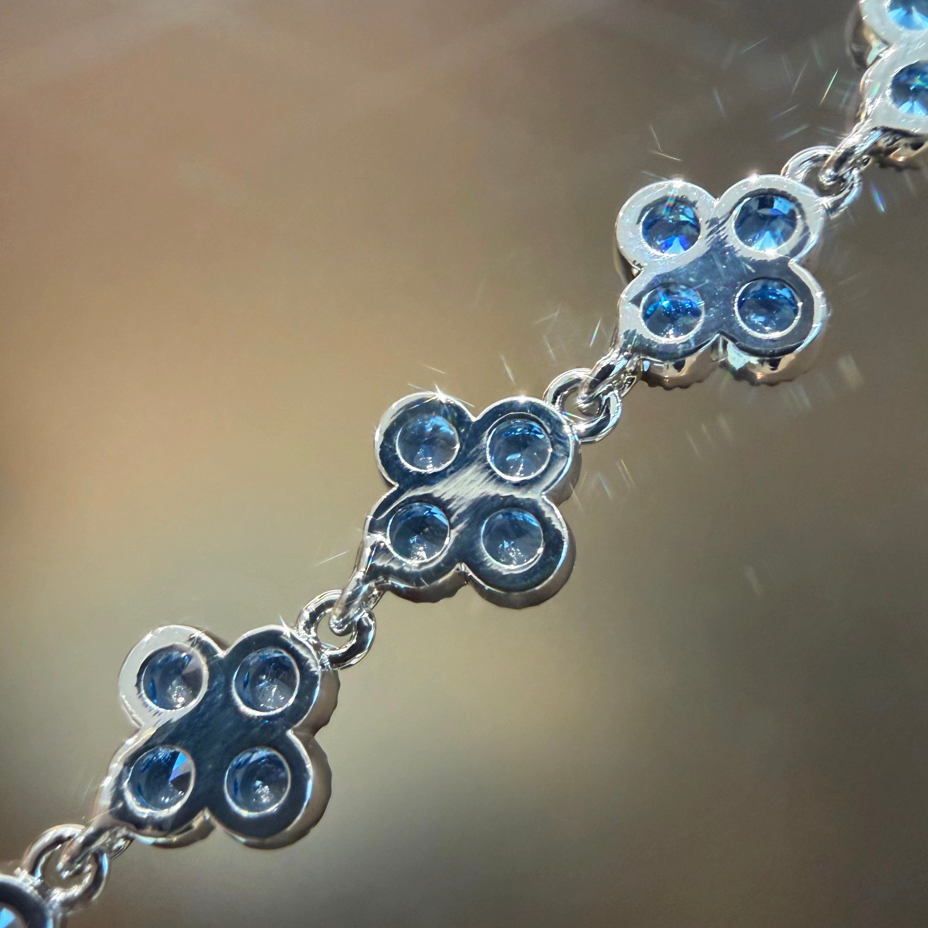 Blue Crystal Four-Leaf Clover Lucky Flower Charm Bracelet