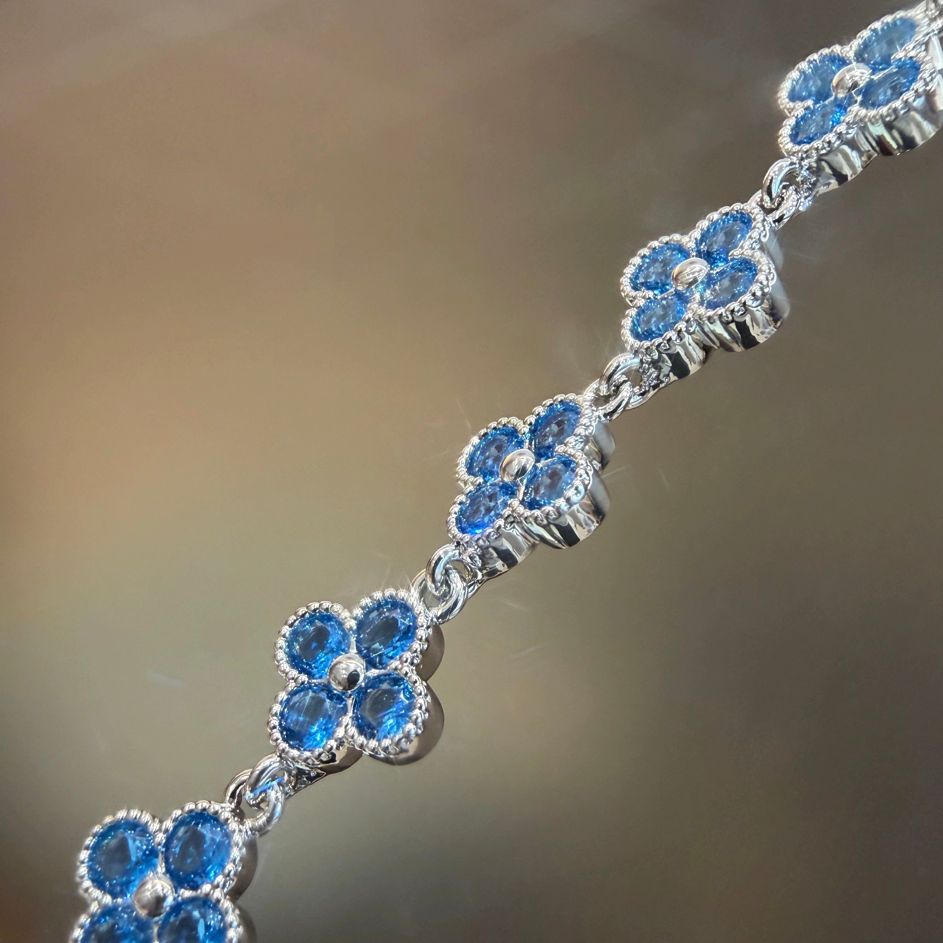 Blue Crystal Four-Leaf Clover Lucky Flower Charm Bracelet