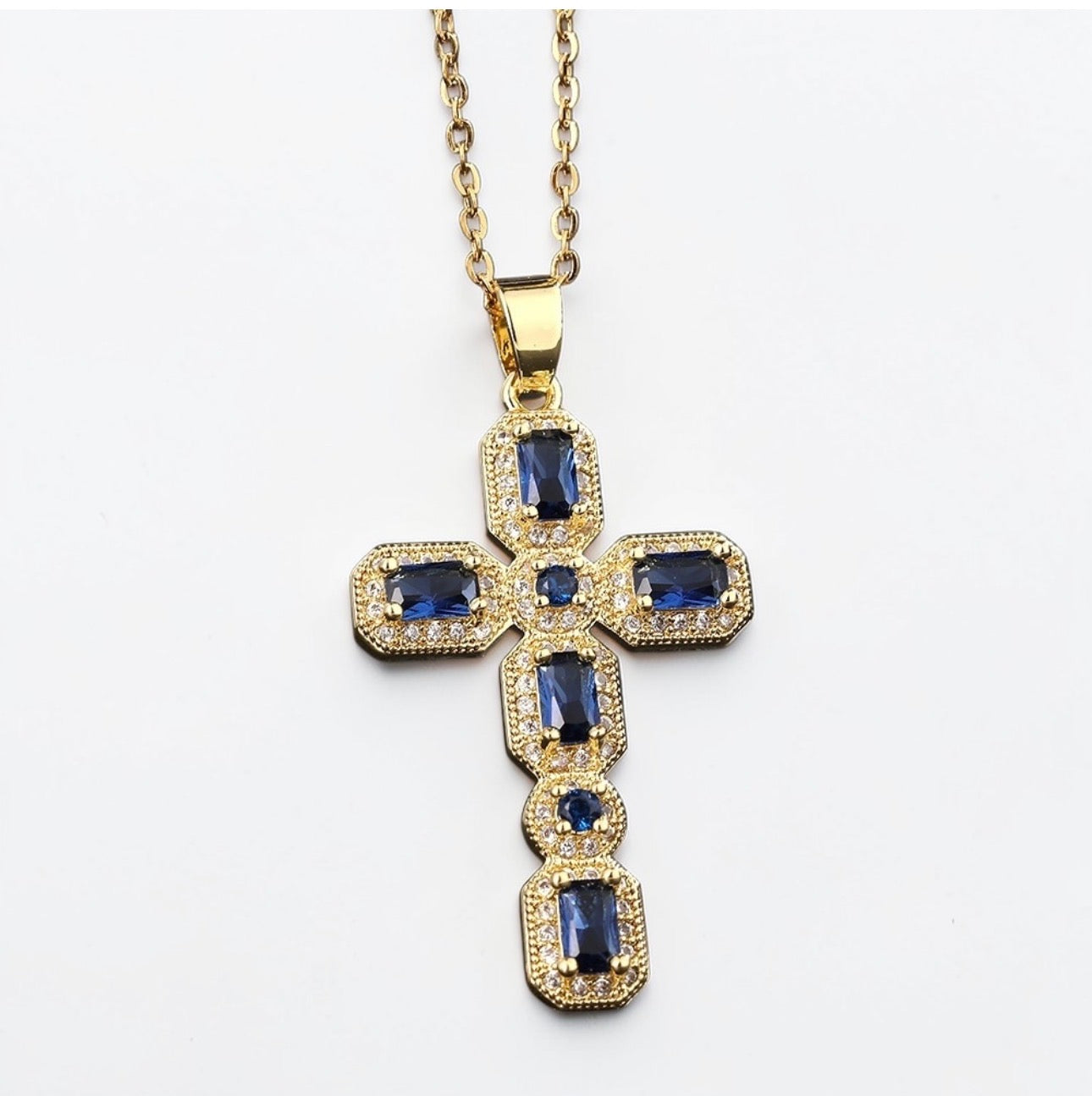Micro Pave Multicolor Zirconia Cross Pendant Necklace
