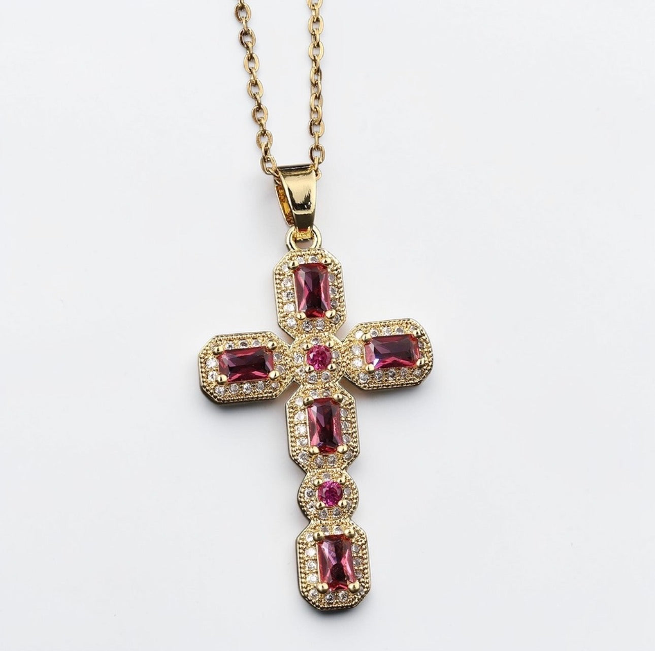 Micro Pave Multicolor Zirconia Cross Pendant Necklace