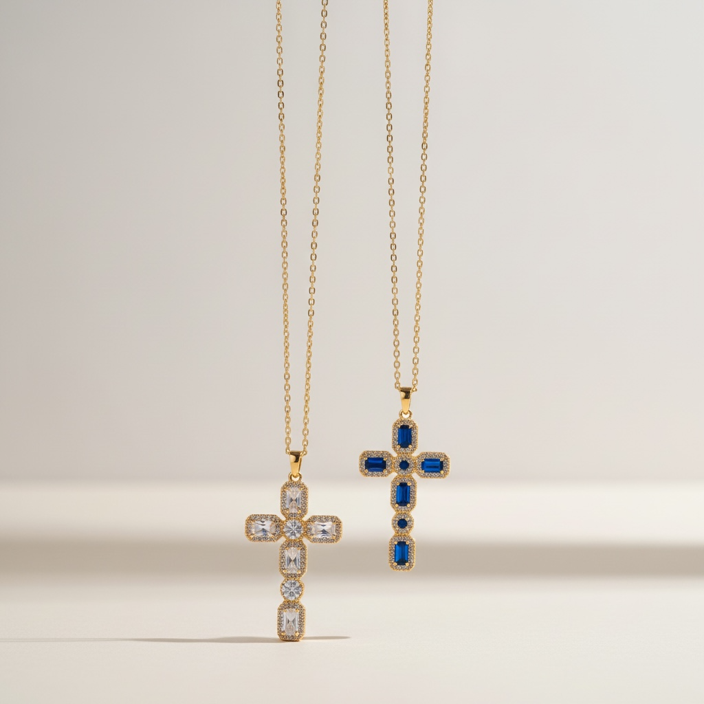 Micro Pave Multicolor Zirconia Cross Pendant Necklace