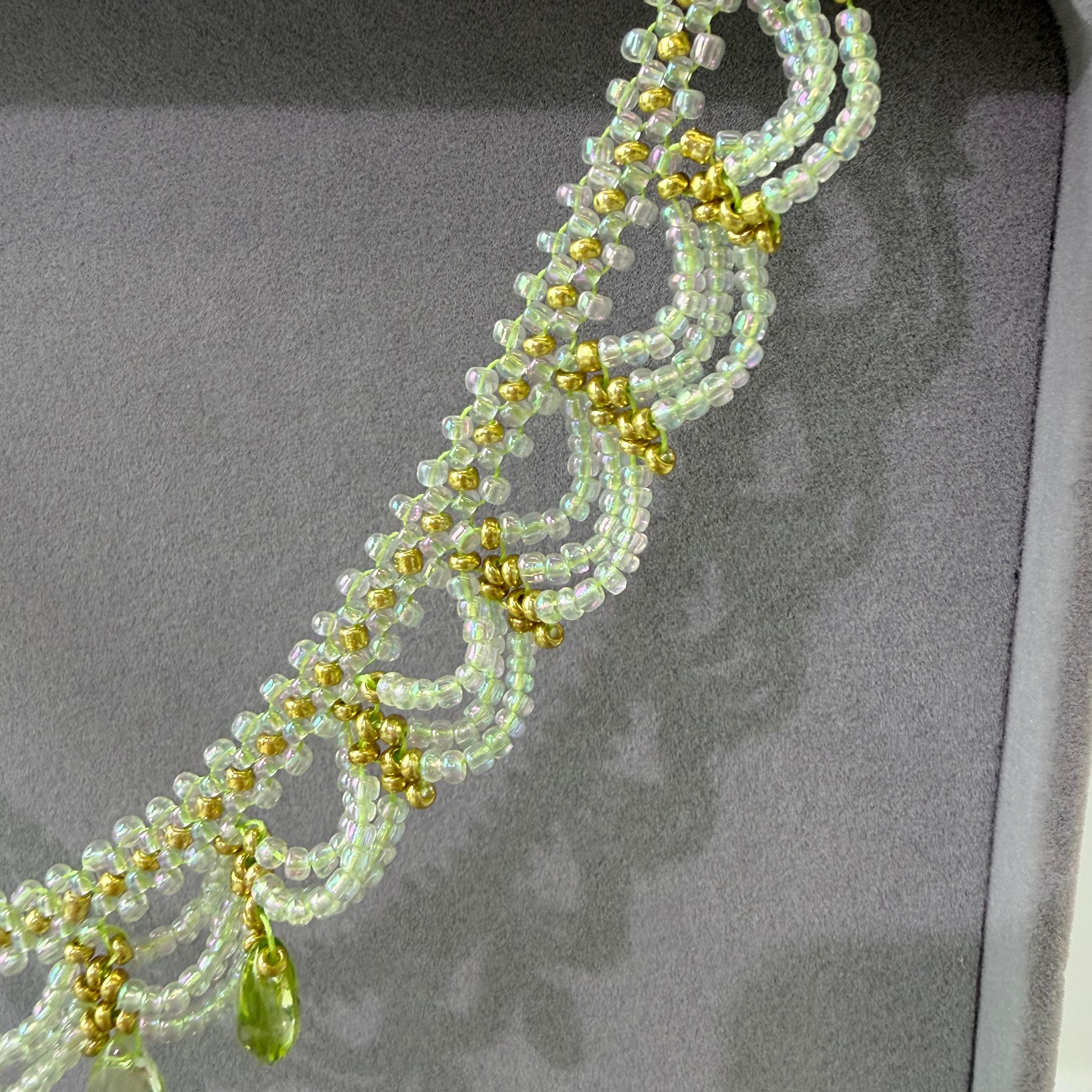 Handwoven Green Lace Beaded Choker Boho Statement Necklace