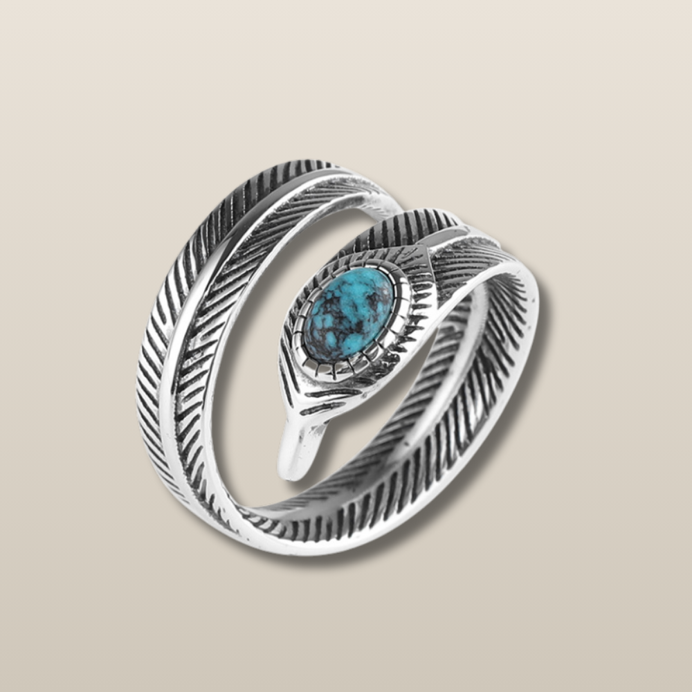 Turquoise Feather Silver Healing Ring