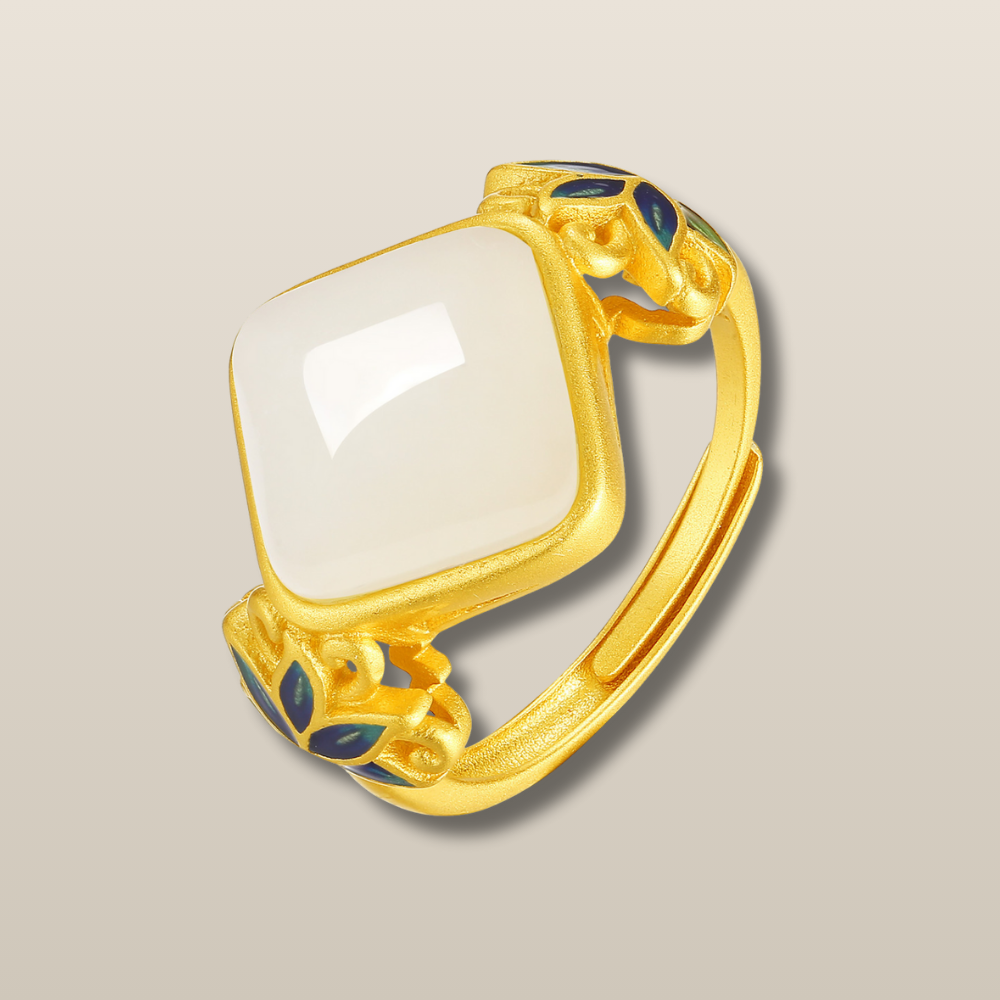 Jade Gold Lotus Harmony Protection Ring
