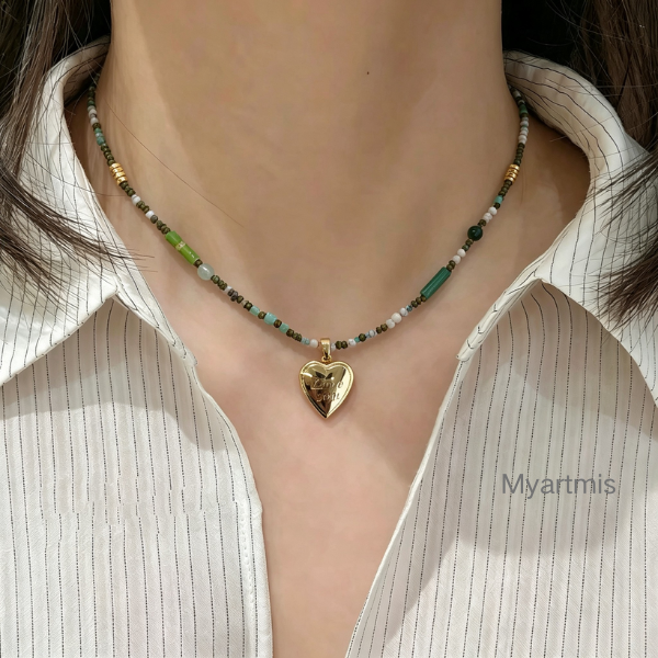 Natural Stone Beaded Necklace Stainless Steel Jewelry