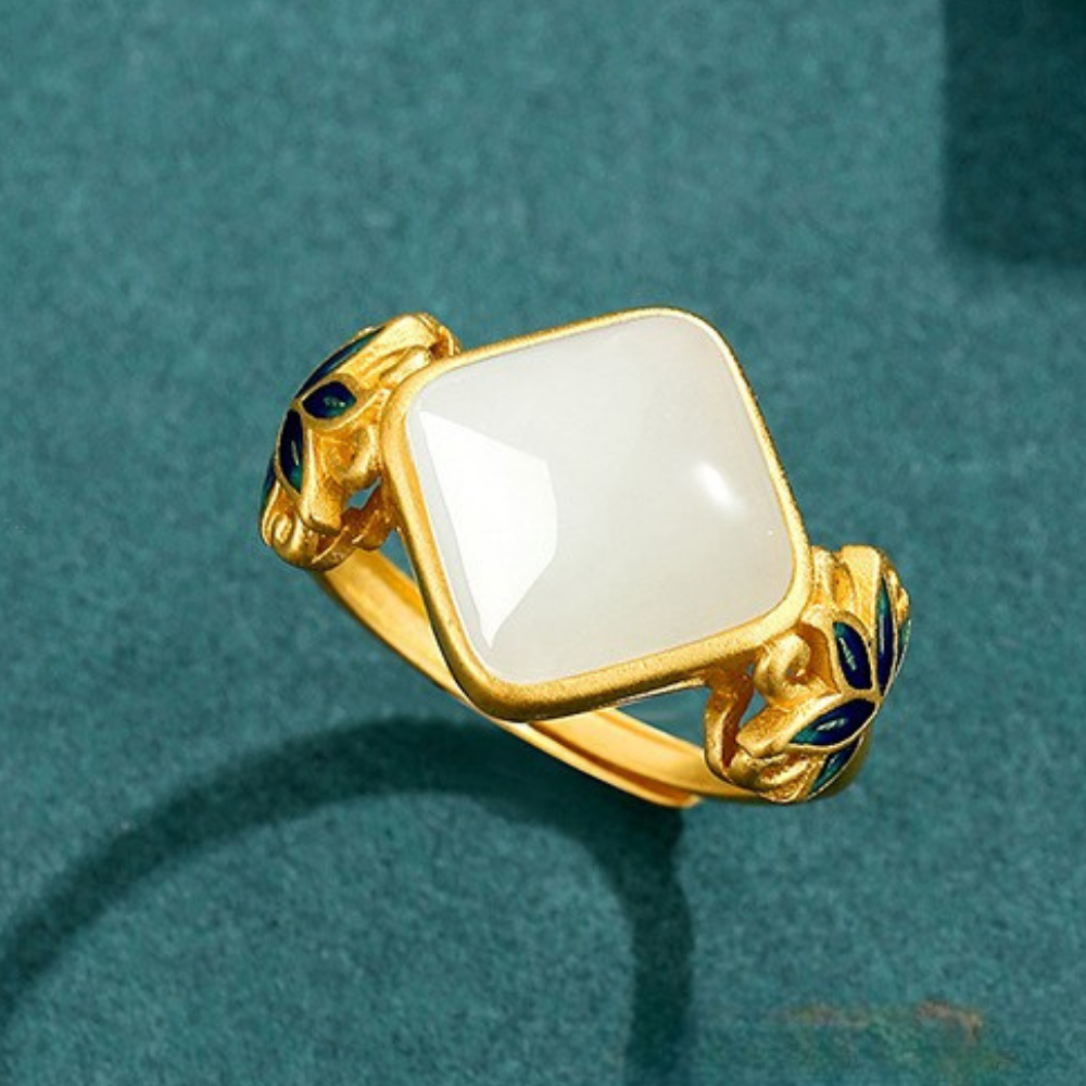 Jade Gold Lotus Harmony Protection Ring