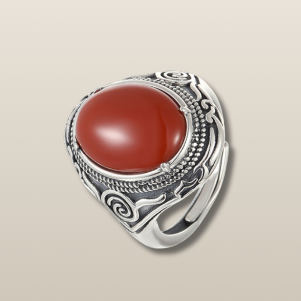 Red Agate Silver Cloud Healing Ring