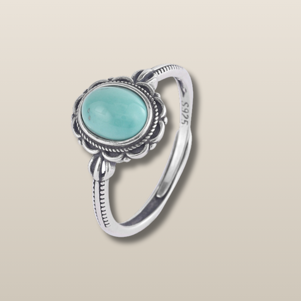 Turquoise Lotus Silver Spiritual Protection Ring