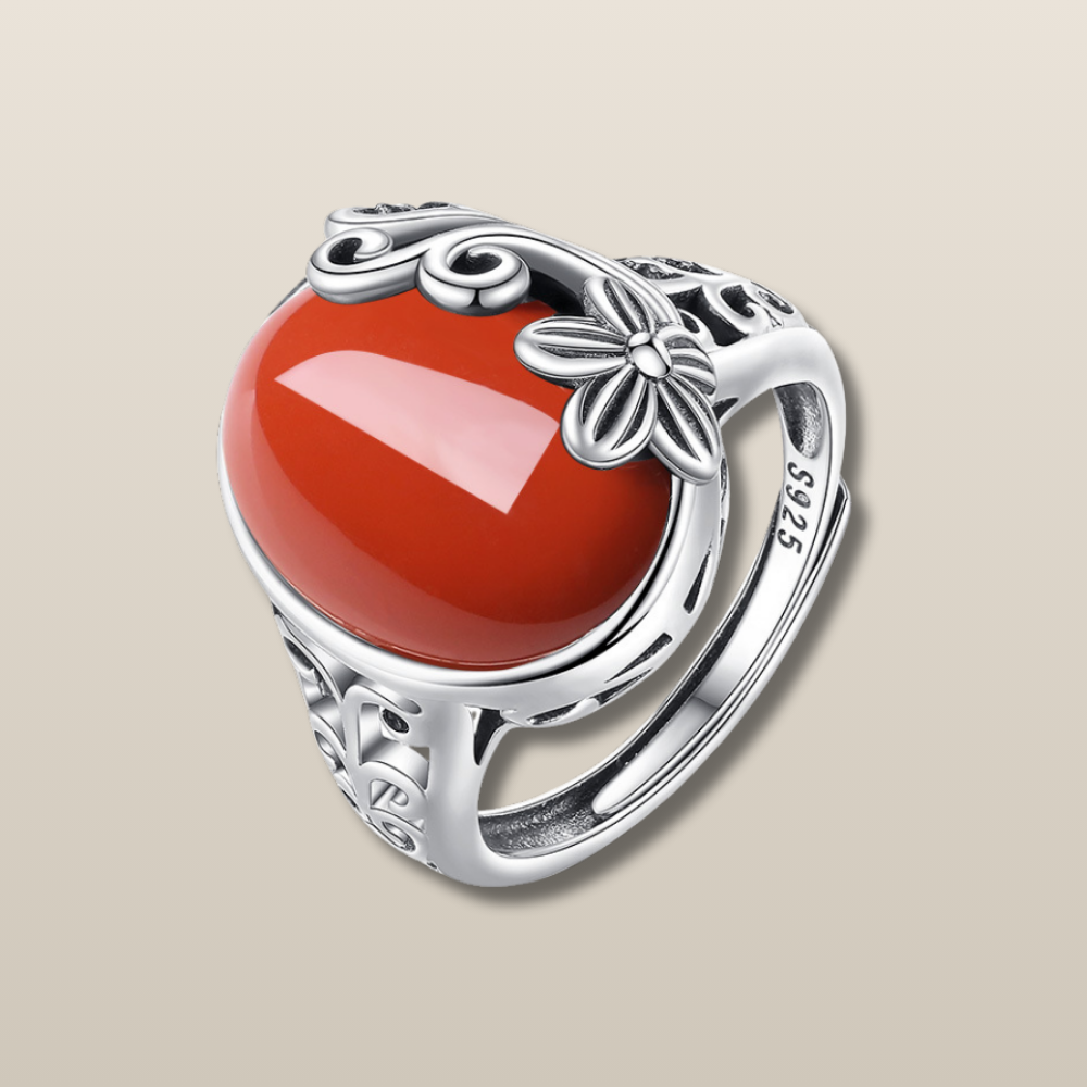 Red Agate Silver Healing Protection Ring