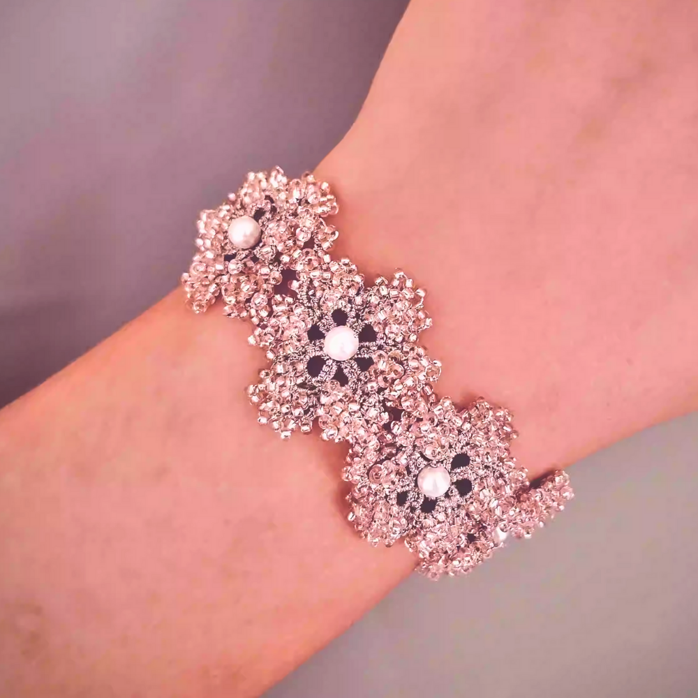 Handwoven Pearl Floral Beaded Artisanal Bracelet