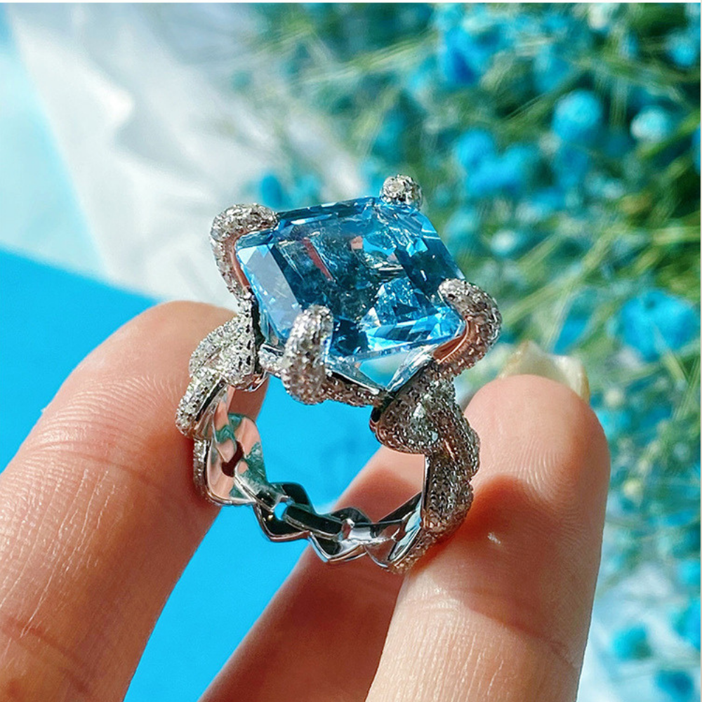 Aquamarine Dreamwave Adjustable Statement Ring