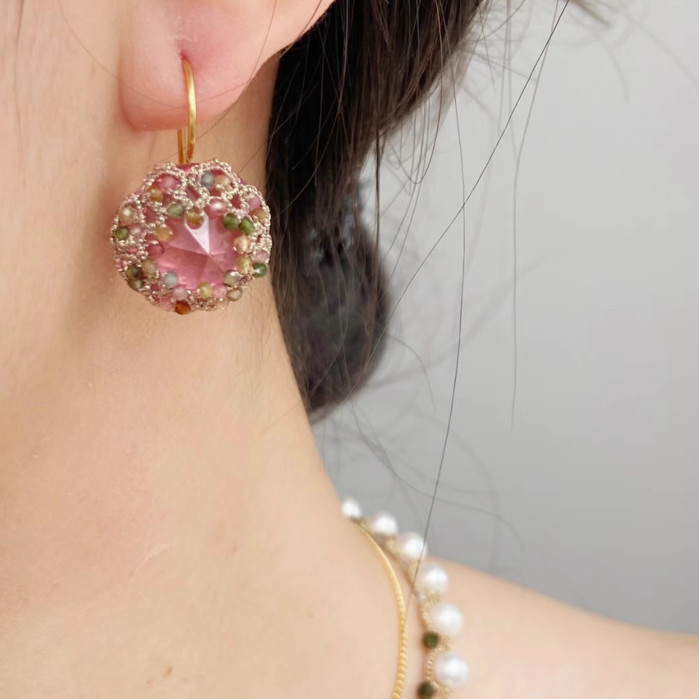 Handwoven Beaded Round Artisanal Drop Earrings