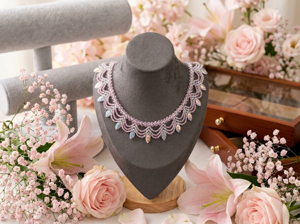Handmade Glass Beaded Lace Choker Necklace, Iridescent Leaf Fringe Collar, Romantic Bridal Wedding Jewelry, Birthday Gift for Her