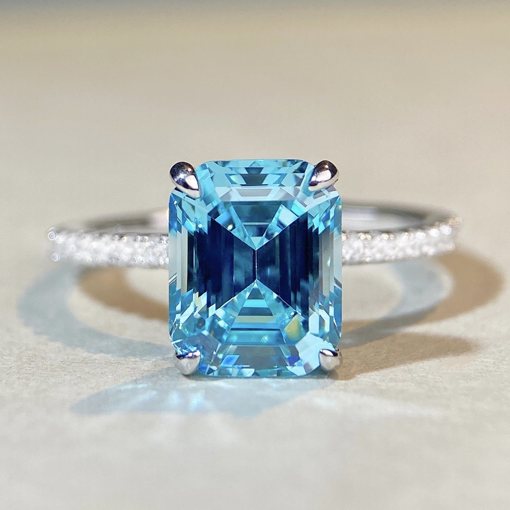 Aquamarine Radiant Emerald-Cut Healing Ring