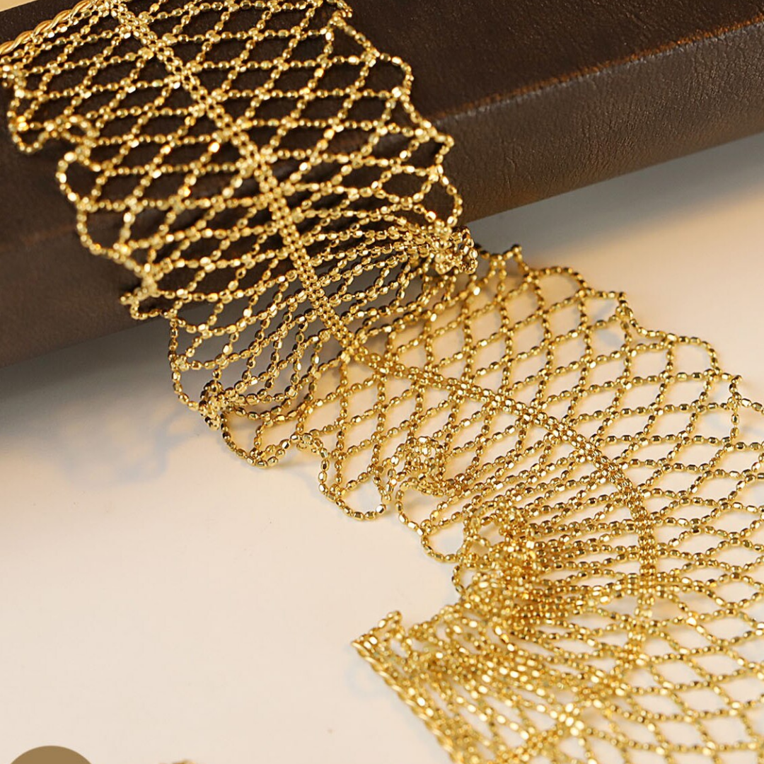 Handwoven Gold Lace Cuff Bracelet Adjustable Filigree Statement Bracelet