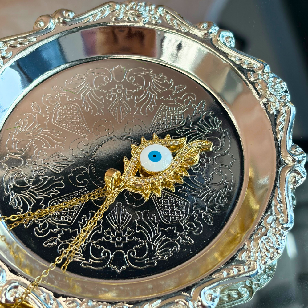 Blue Evil Eye Gold Crystal Protection Necklace