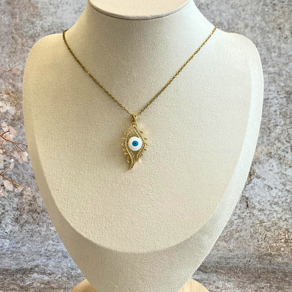 Blue Evil Eye Gold Crystal Protection Necklace