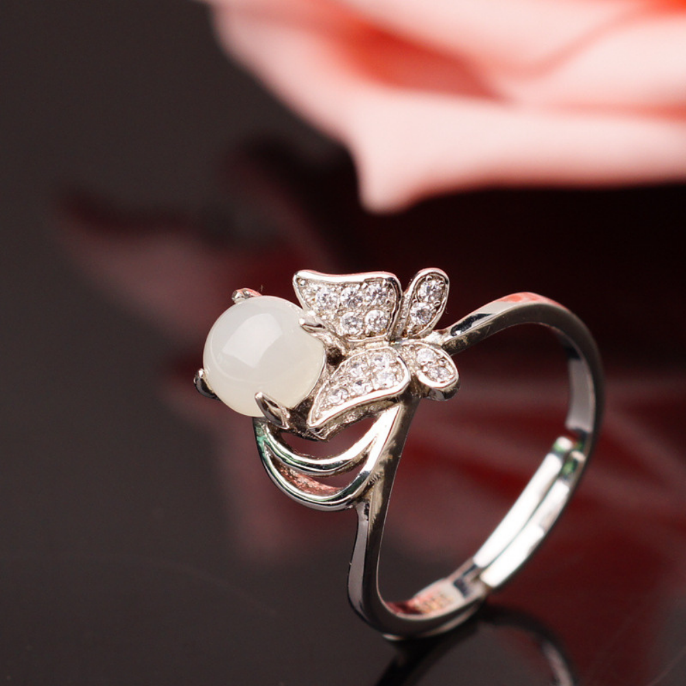 Jade Clear Quartz Serenity Butterfly Ring