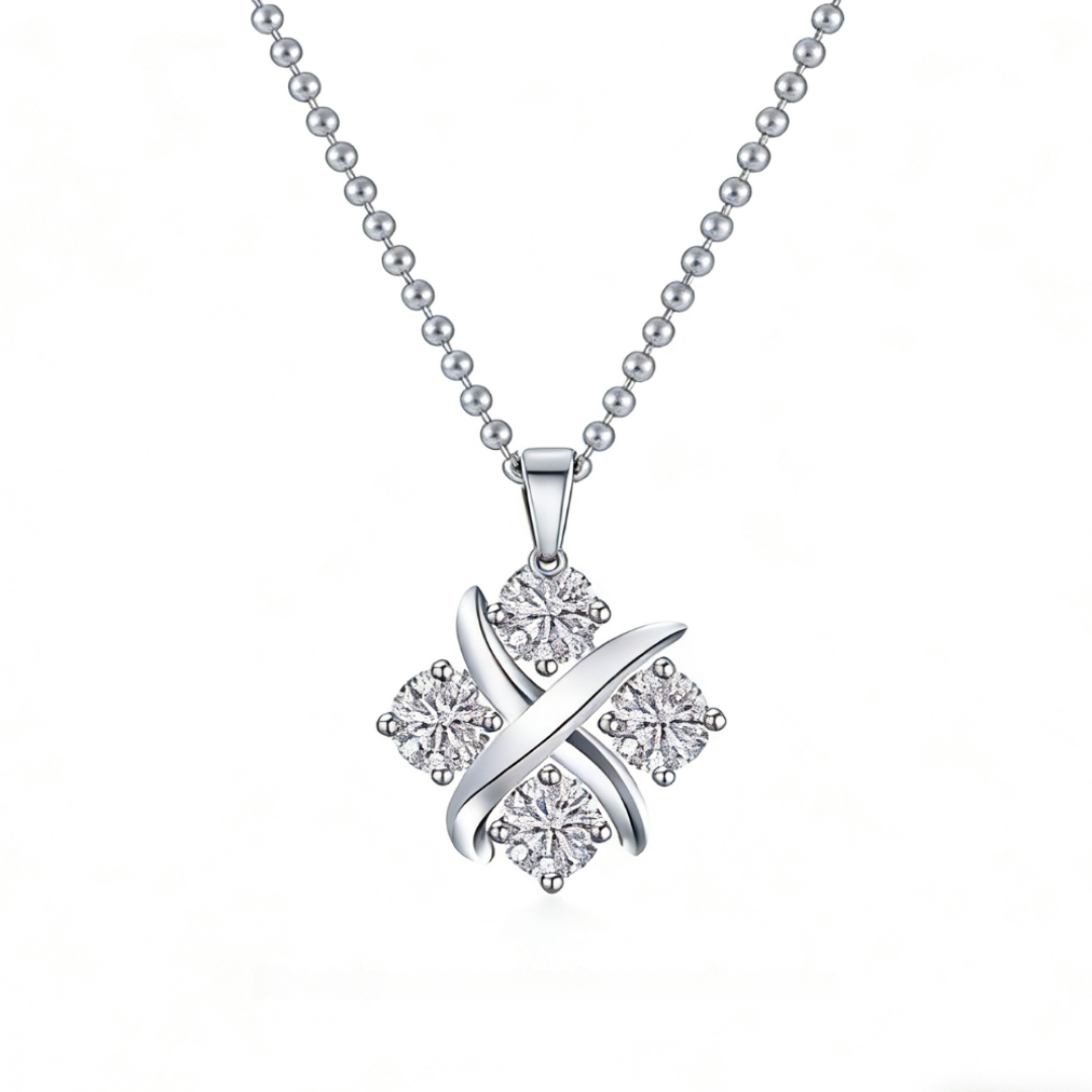 Cross Knot Artificial Diamond 925 Silver Plated Necklace