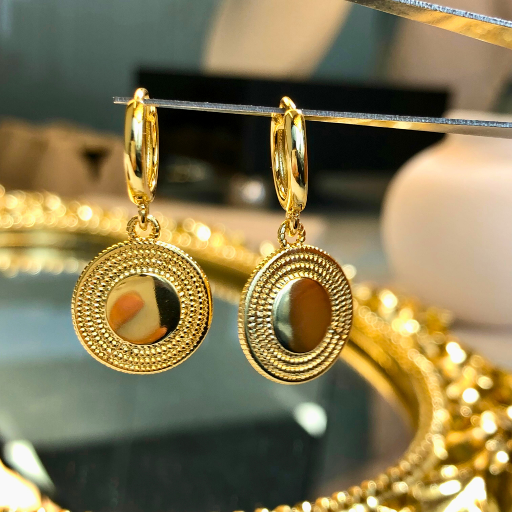 Green Agate Gold Medallion Energy Earrings