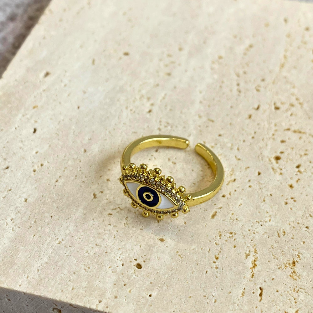 Deep Blue Evil Eye Protection Crystal Ring