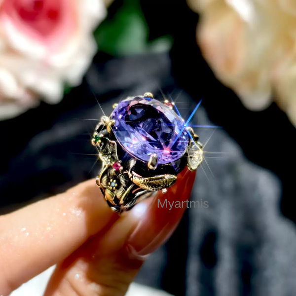Vintage 3D Floral Amethyst Purple Crystal Necklace, Victorian Style Pendant for Weddings & Parties, Elegant Retro Jewelry, Luxury Gift