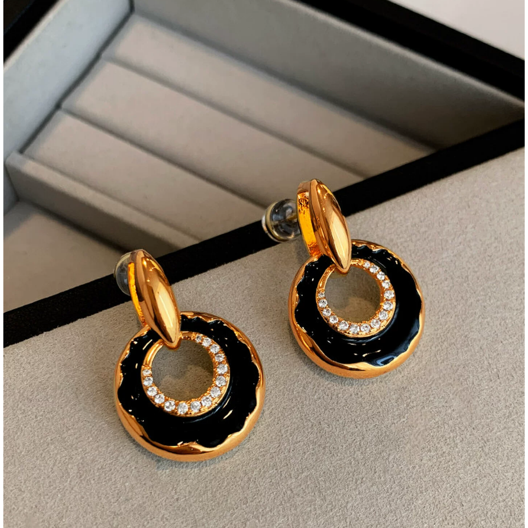 Enamel Circle Lab Grown Diamond Titanium Steel Earrings