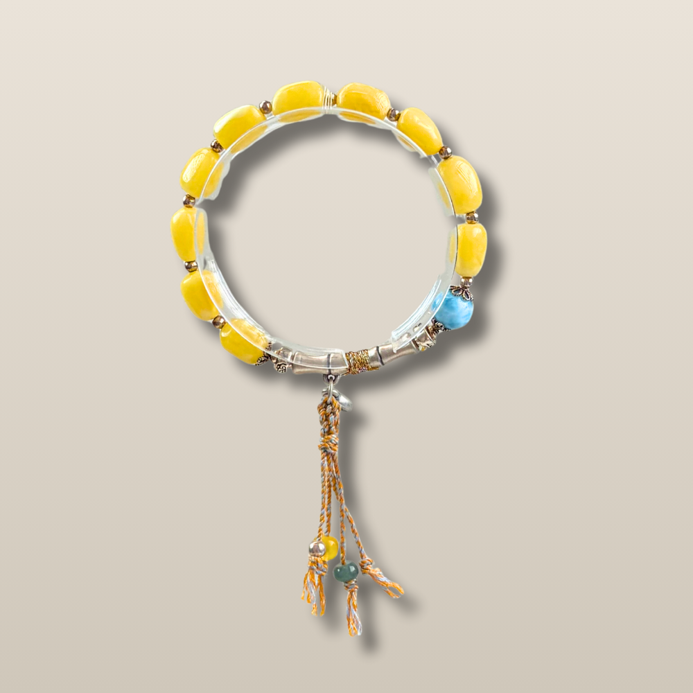 Honey Amber Larimar Silver Radiance Harmony Bracelet