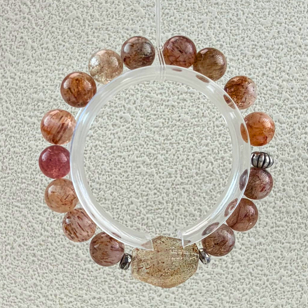 Golden Rutilated Quartz Silver Abundance Confidence Energy Crystal Bracelet