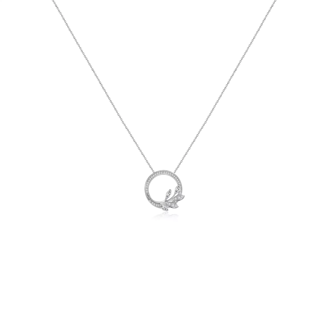 Lab-Diamond Olive Branch Ivy Pavé Pendant Necklace