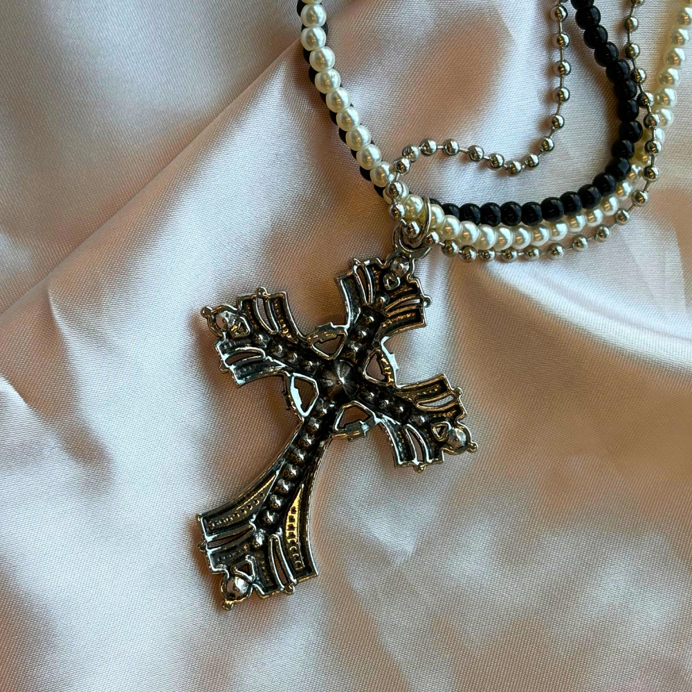 Pearl Radiance Cross Layered Chic Necklace