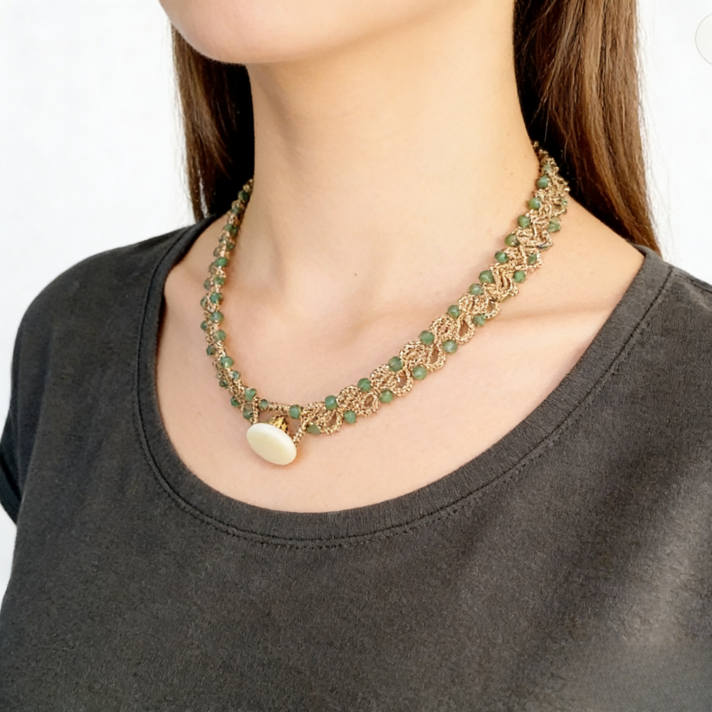 Handwoven Green Beaded Minimalist Style Necklace
