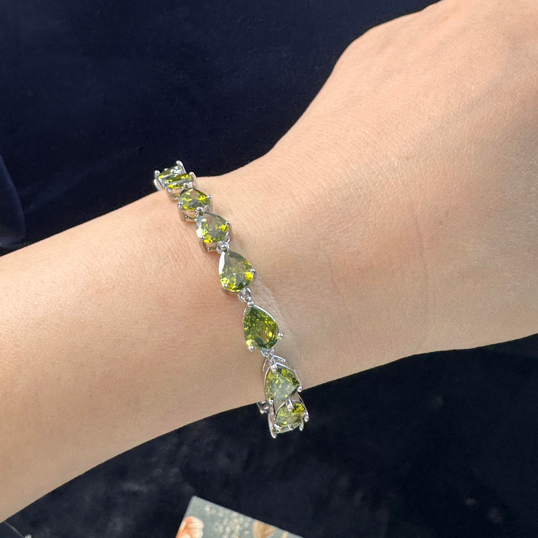 Olive Green Teardrop Zircon Tennis Bracelet