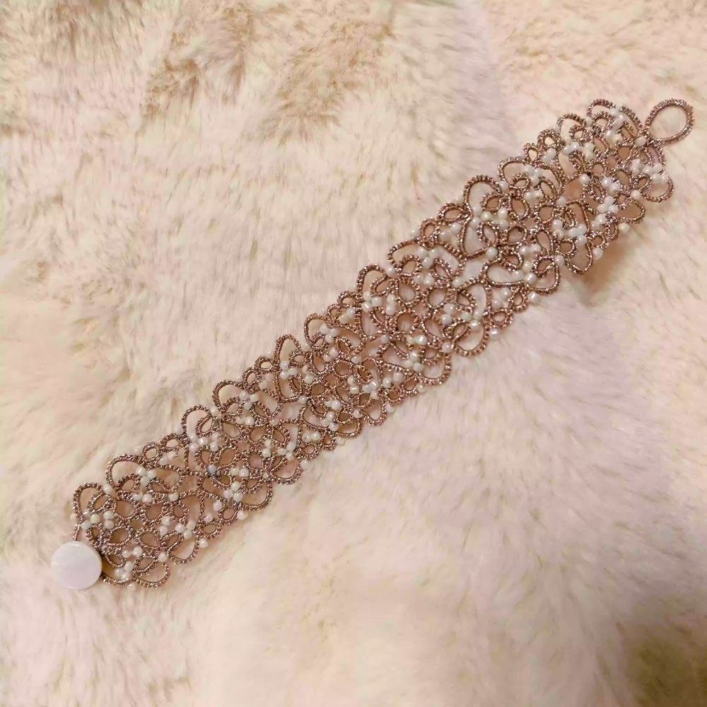 Handwoven Pearl Lace Pattern Openwork Bracelet