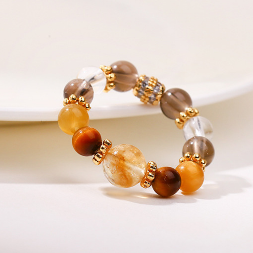 Citrine Tiger Eye Smoky Quartz Abundance Ring