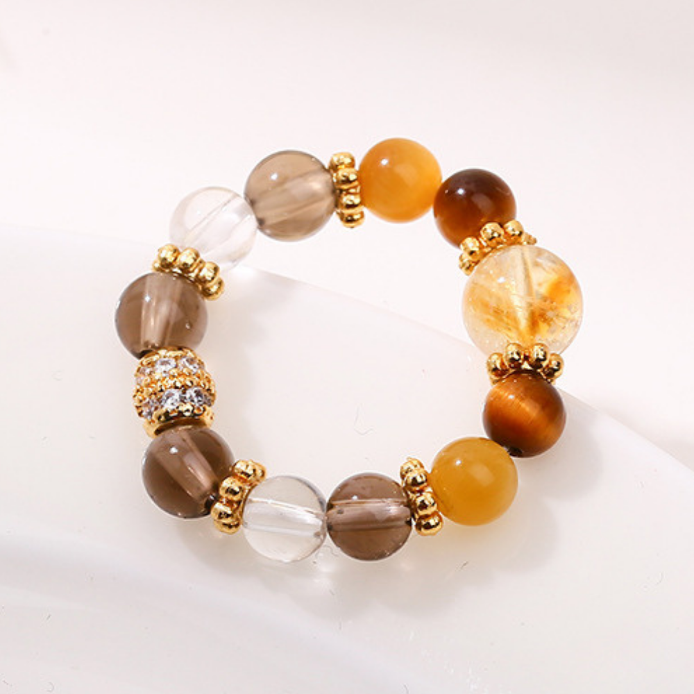 Citrine Tiger Eye Smoky Quartz Abundance Ring
