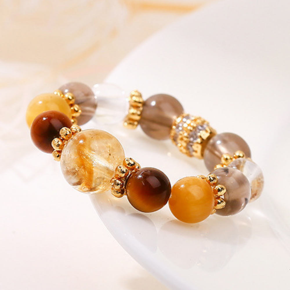 Citrine Tiger Eye Smoky Quartz Abundance Ring