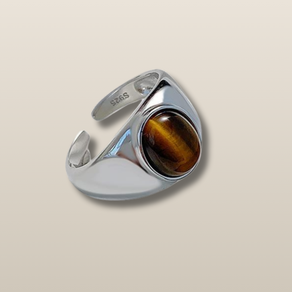 Tiger Eye Silver Protection Balance Ring