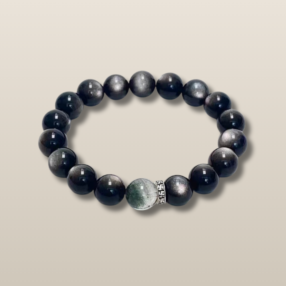 Black Obsidian Green Phantom Quartz Protection Bracelet