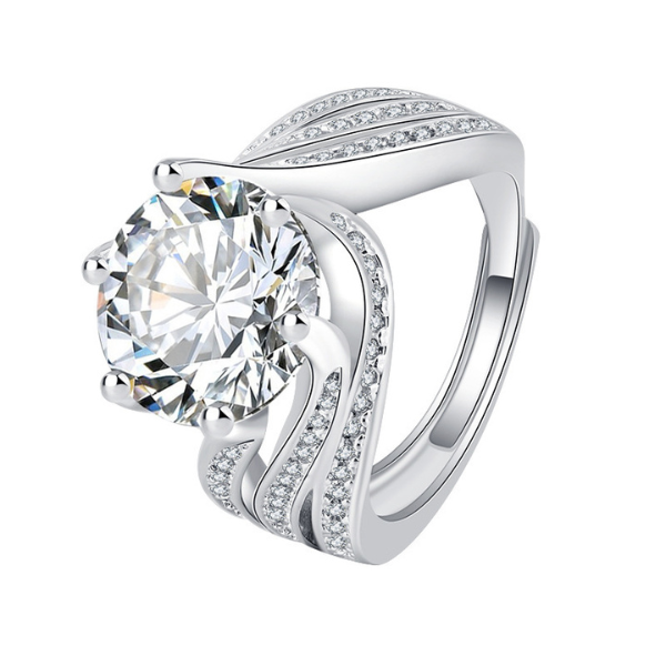 Luxury 3ct 5ct Sparkling Simulated Diamond Adjustable Engagement Ring Wedding Bridal Jewelry