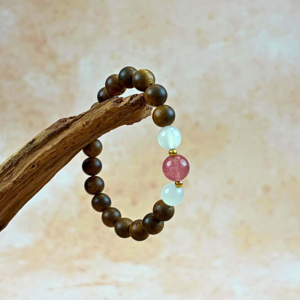 Strawberry Quartz White Agate Serenity Bracelet