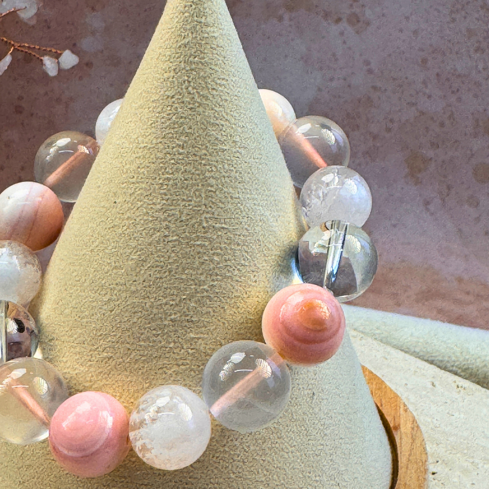 Pink Agate Rose Quartz Clear Quartz Love Bracelet