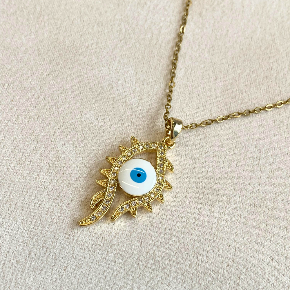 Blue Evil Eye Gold Crystal Protection Necklace