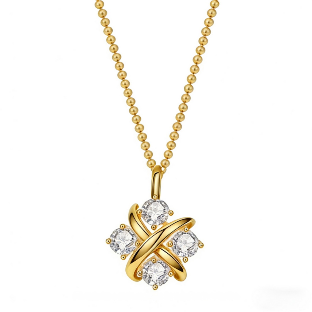 Cross Knot Artificial Diamond 925 Silver Plated Necklace