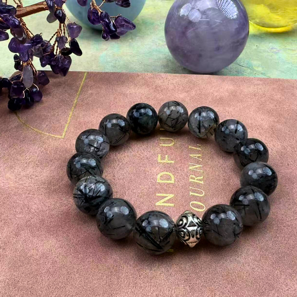Black Rutilated Quartz Silver Protection Bracelet